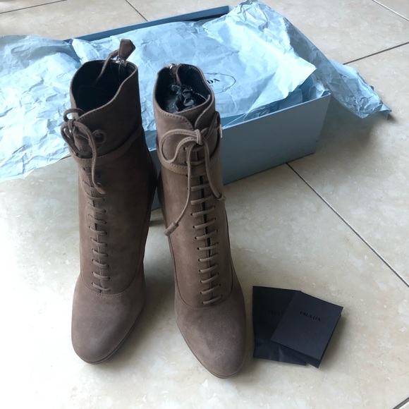 PRADA Tan Suede Lace-Up Booties-FOR LIMITED TIME! - Picture 7 of 8
